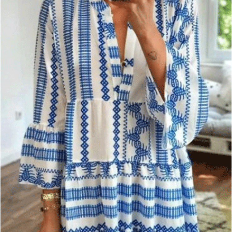 Beth Dutton Bohemian Dress Winter Autumn Midi Dresses Geometric Printed Maxi Dress