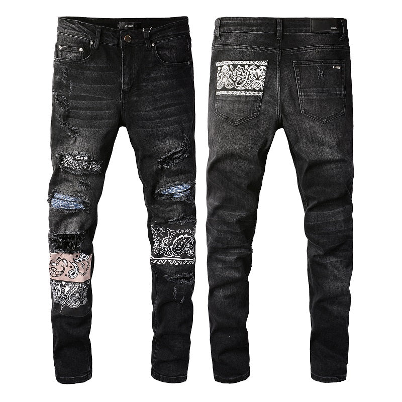 Amiri Jeans Casual Hip Hop Wash Splash-Ink Painted Slim Jeans Casual Fashionable 864