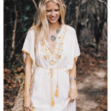 Women Dresses Bohemian Embroidered Flower Holiday Dress