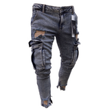 J Shaped Jeans Men's Ripped Jeans Spring and Autumn Casual Slim Fit with Zipper Skinny Pants
