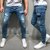 J Shaped Jeans New Men's Jeans Zipper Trousers Badge Worn
