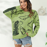 Dinosaur Sweaters Dinosaur Jacquard Pullover Loose Casual Sweater