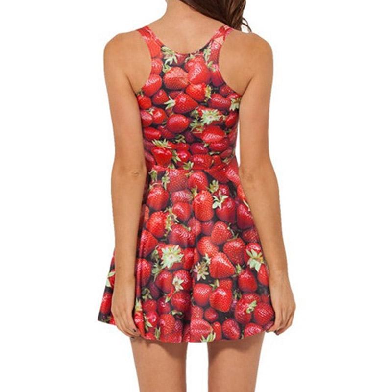 Starry Sky Digital Printed Strawberry Pleated Dress Cottagecore Dress