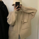 Preppy Aesthetic Outfits Stand Collar Knitted Cardigan Female Women's Sweater Female