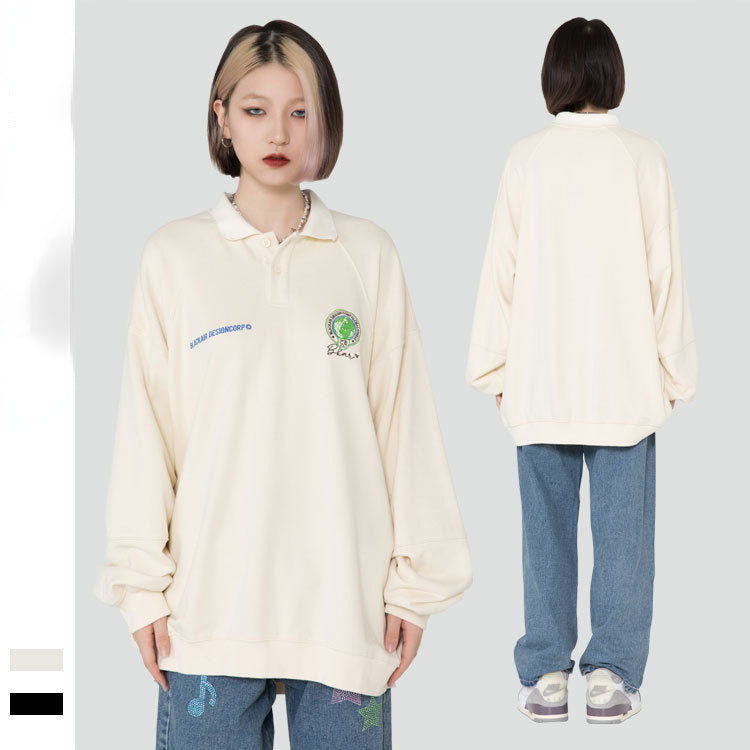 Blackair T Shirt Autumn Winter Retro Polo Collar Embroidered Sweater