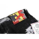J Shaped Jeans Original Hole Patch Stretch Letter Embroidered Stretch Black Jeans