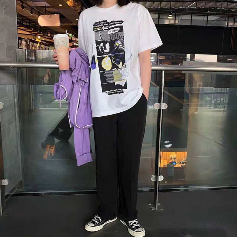 Cavempt Ce Life Cav @ Empt Abstract Pure Cotton Men and Women Couple T-shirt Short Sleeve