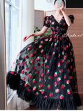 Plus Size Black Party Sequined Dress Strawberry Dress V Neck Sweet Elegant