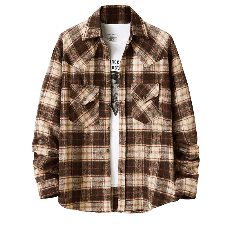 Mens Flannel Jacket Flannel Padded Plaid Shirt Men's Style Coat Shirt