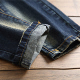 J Shaped Jeans Retro Fashion Slim Fit Straight Ripped Scratch Trendy Fashion Men