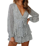 Nina Parker Dresses Floral Print Loose Lace-up Double-Layer Pleated Dress