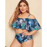 Women Plus Size Swimwear Bandeau Bikinis Sexy Off-the-Shoulder Swimsuit