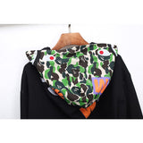 Shark Print Hoodie Fall/Winter Double Hood Camouflage Shark Head Zipper Fleece Padded Coat Sweatshirt