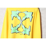 Off White Long Sleeve Round Neck Sweater Autumn And Winter Green Lightning Arrow Pattern Crew Neck Pullover Sweatshirt