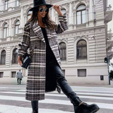 Beth Dutton Outfits Autumn and Winter Check Mid-Length Coat Lapel Button Woolen Coat