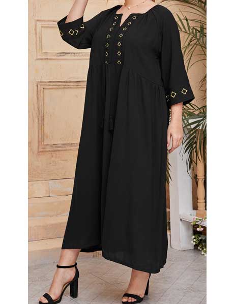 Women Plus Size Maxi Dresses Mid-Sleeve Fashion Simple Lace Up Dress