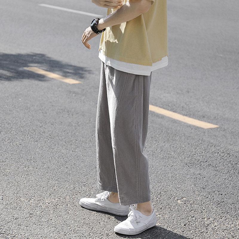Linen Pants Straight Leg Pants Drawstring Lightweight Elastic Beach Pants Summer Casual Pants Men's Trendy Straight-Leg Pants