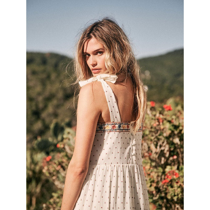 Women Dresses Casual Fashionable Embroidered Suspender Long Sexy Maxi Dress