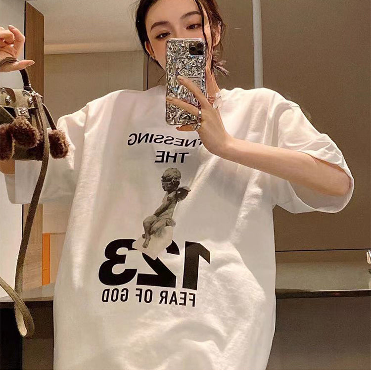 Present Angel T Shirt Foot of God Printed Loose Short Sleeve T-shirt