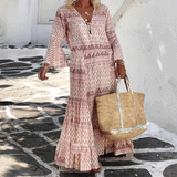 Beth Dutton Bohemian Dress Winter Autumn Midi Dresses Flared Sleeve Geometric Printed Maxi Dress