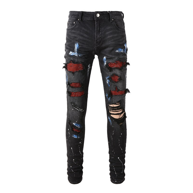 Amiri Jeans Casual Hip Hop Wash Splash-Ink Painted Slim Jeans Casual Fashionable 8616