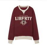 Diana Harvard Sweatshirt Cartoon Embroidered Preppy Style Velvet Padded Loose round Neck Sweater