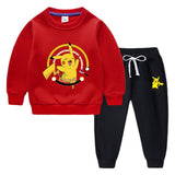 Children Pokemon Pikachu Hoodie & Pant Set Fleece Lined Padded Warm Keeping Winter Clothes Sweatershirt Suit