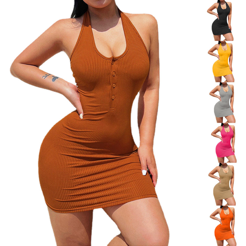 Nina Parker Dresses Sexy Sheath Skirt Solid Color Elegant Slim Fit Backless Dress
