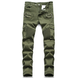 J Shaped Jeans Men's Motorcycle Elastic Pleated Zipper Tooling Large Size