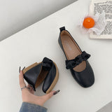Nude Block Heel Sands Mary Jane Bow Leather Shoes