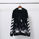 Off White Zipper Hoodie Fireworks Paint-Splashing Style Graffiti High Quality Zipper Hoodie Loose Men and Women