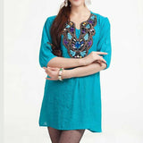 Women Plus Size Tops Embroidered Short Sleeve Loose Casual Lantern Sleeve Mid-Length Top