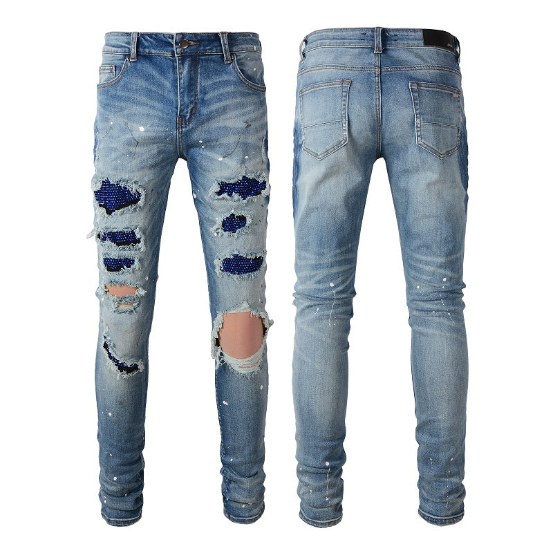 Amiri Jeans Casual Hip Hop Wash Splash-Ink Painted Slim Jeans Casual Fashionable 6563