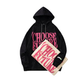 Slogan Graphic Hoodie Tide Card Log Loose round Neck Velvet Padded Hooded Sweatshirt