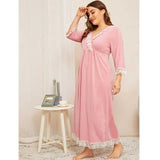 Women Plus Size Maxi Dresses Autumn and Winter Long Sleeve Solid Color Lace Stitching Home Dress