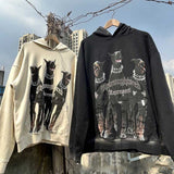 Present Hoodie Doberman Pinscher Printed Hoodie Distressed Loose
