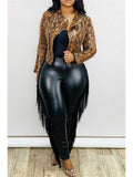 Women Plus Size Pants High Waist Slim and Sexy Tassel Bodycon Cropped Leather Pants