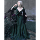 Vintage Empire Waist Dress Solid Color Lace Sexy Low-Cut Dress