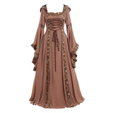Vintage Empire Waist Dress Women Vintage Dress Square Collar Flare Sleeve Halloween Costume