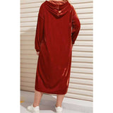 Women Plus Size Midi Dresses Velvet Hooded Dress