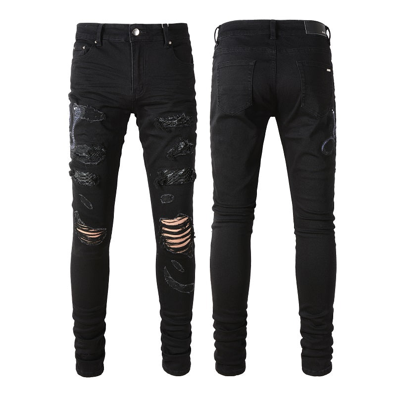 Amiri Jeans Casual Hip Hop Wash Splash-Ink Painted Slim Jeans Casual Fashionable 8560