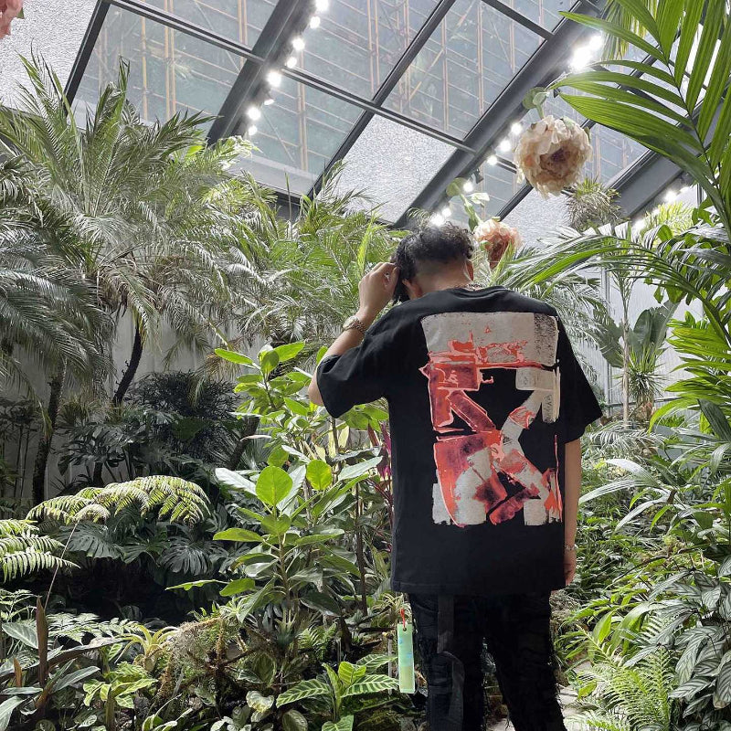 Off White T Shirts Red Doodle Hand Drawn Arrow Men and Women Same Type T-shirt