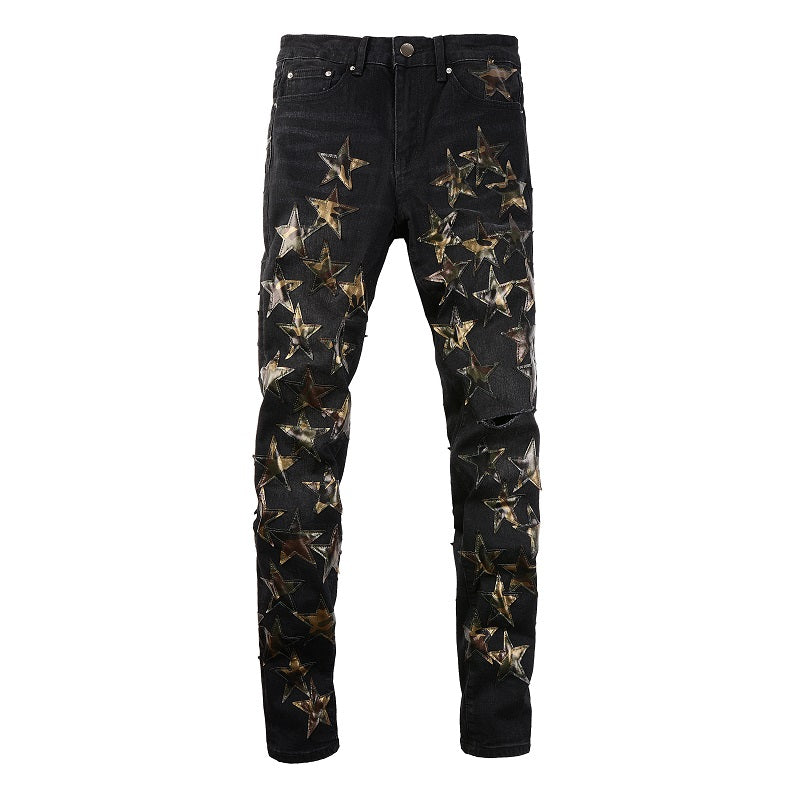 Amiri Jeans Casual Hip Hop Wash Splash-Ink Painted Slim Jeans Casual Fashionable 873