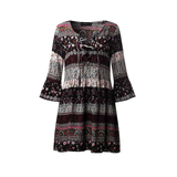 Beth Dutton Bohemian Dress Winter Autumn Midi Dresses Long Sleeve Floral Rayon Tied Dress