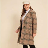 Women Plus Size Tops Plaid Cardigan Long Sleeve Lapel Coat