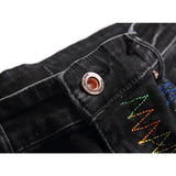 J Shaped Jeans Men's Jeans Straight Hole Colored Mosaic Patchwork Stick-on Crystals
