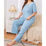 Women Plus Size Co-Ords Spring/Summer Solid Color Loose Casual Short Sleeve Suit