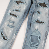 Amiri Jeans Casual Hip Hop Wash Splash-Ink Painted Slim Jeans Casual Fashionable 6626