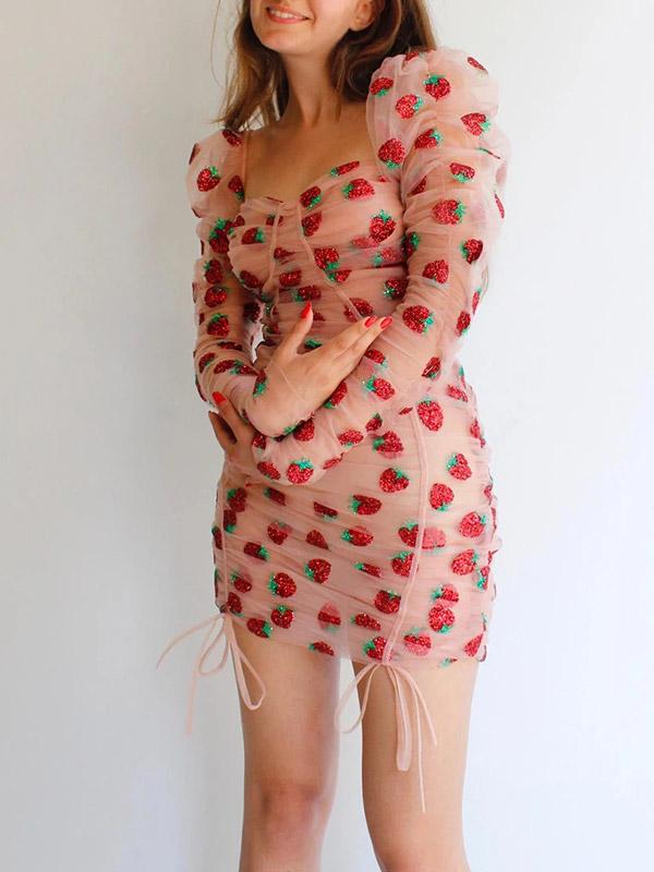 strawberry bodycon sexy Swing dress  mini dress