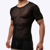 Transparent Shirt for Men Tight Sexy Mesh Transparent Short Sleeve T-shirt